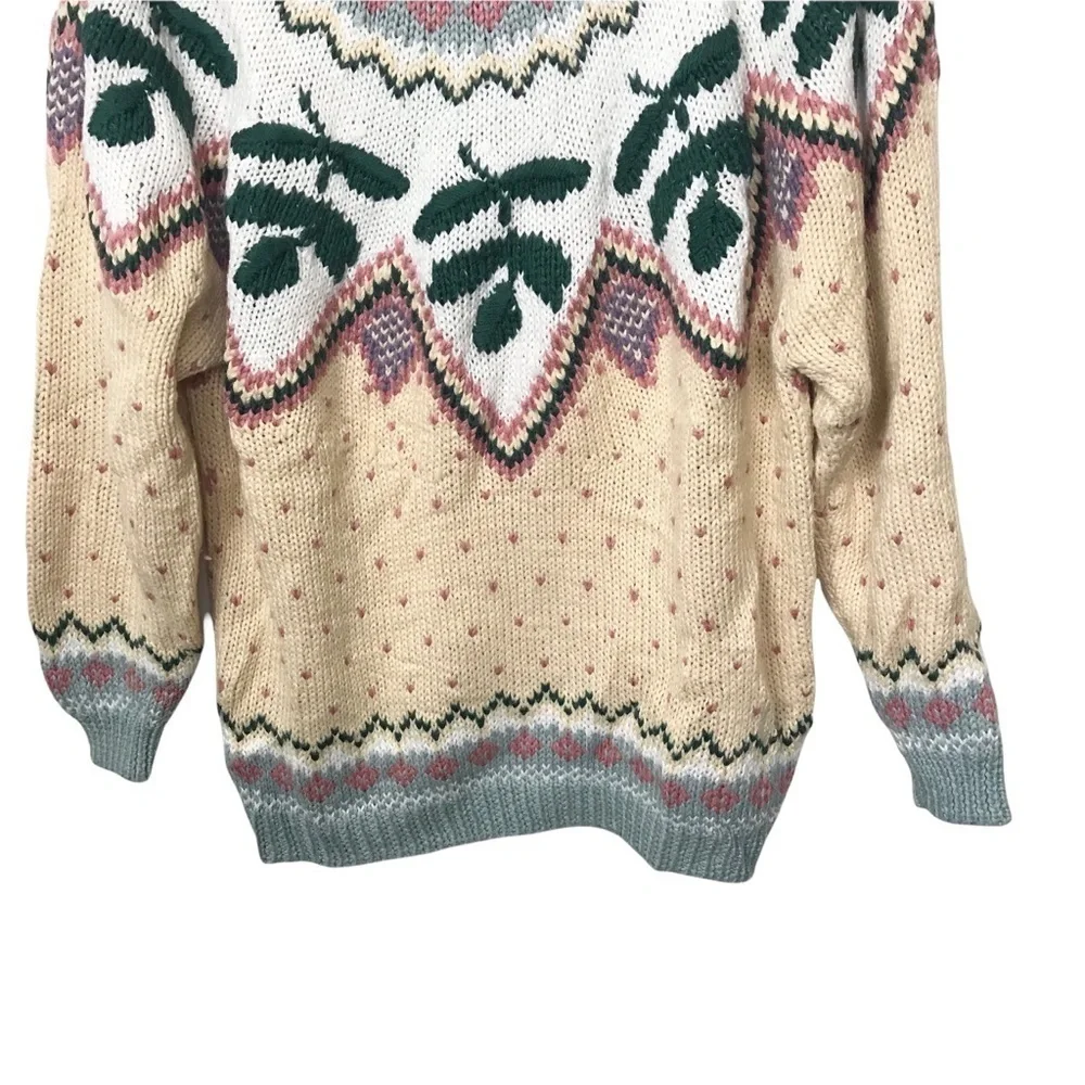 Tarazzia Vintage Olive Branch Knit Fair Isle Sweater
